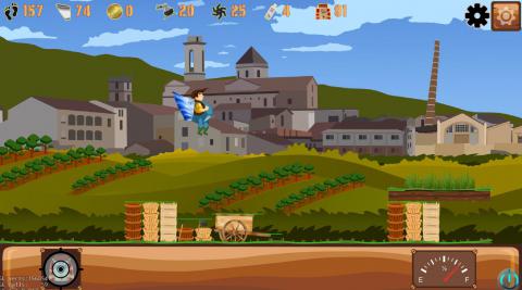 Una imatge del videojoc, amb l'església de l'Assumpció i la Fàbrica al fons Una imatge del videojoc